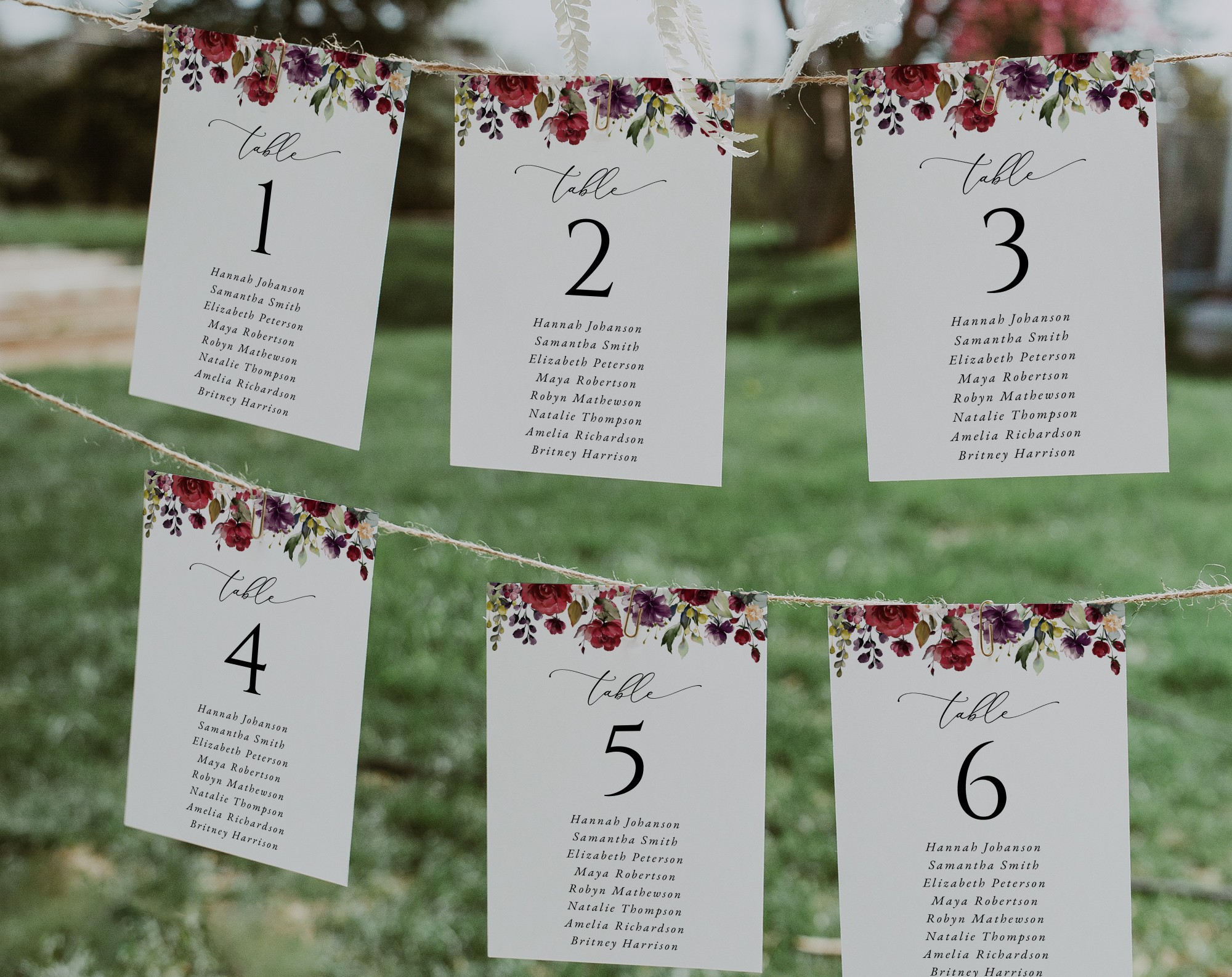 Burgundy, Purple and Blush Flowers Seating Cards, Wedding Stationery, Printable File, Edit Yourself, SH132