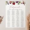 Burgundy, Purple and Blush Flowers Seating Chart, Wedding Sign, Printable File, Edit Yourself, SH132