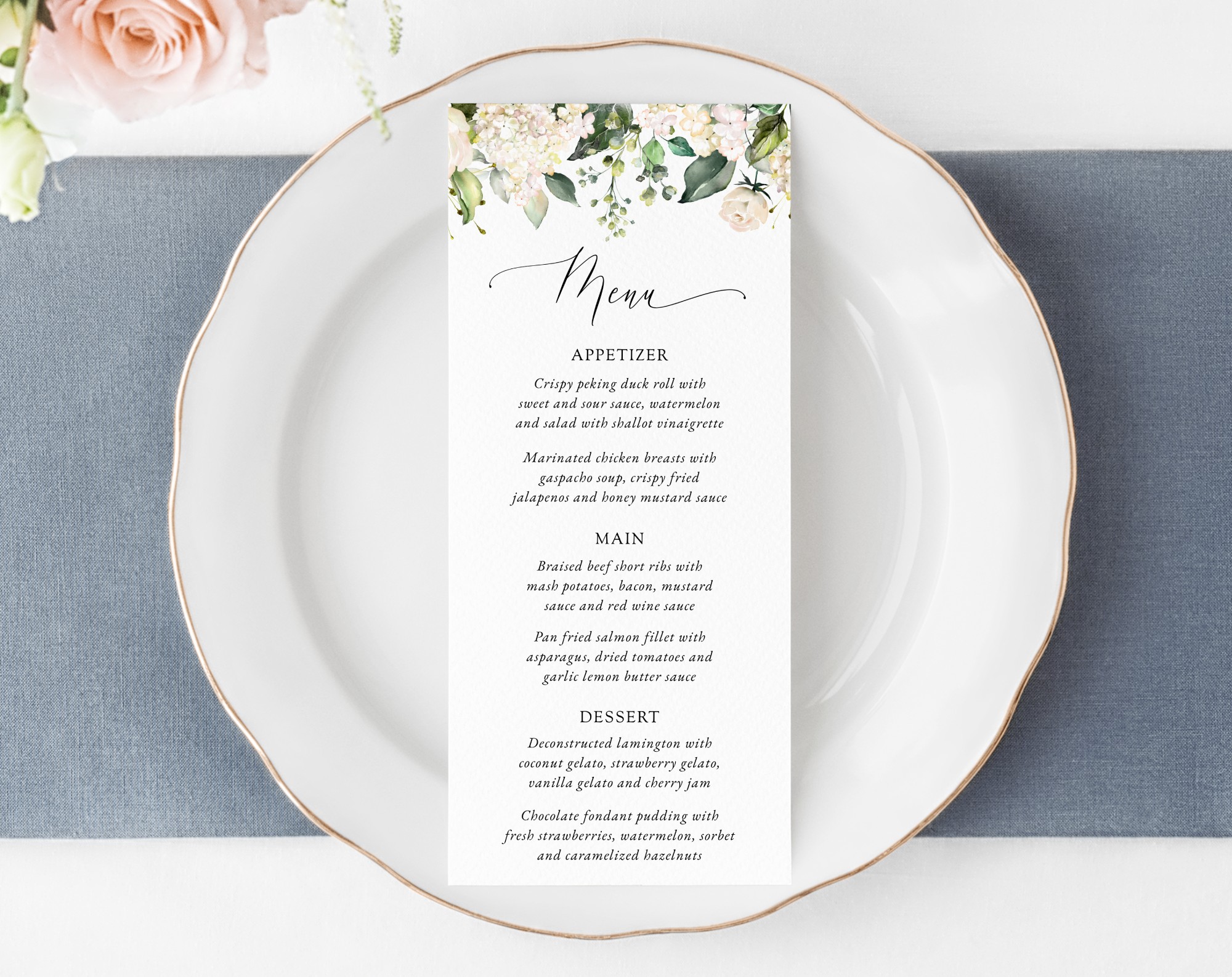 Cream White Flowers Wedding Menu, Wedding Stationery, Printable File, Edit Yourself, SH133