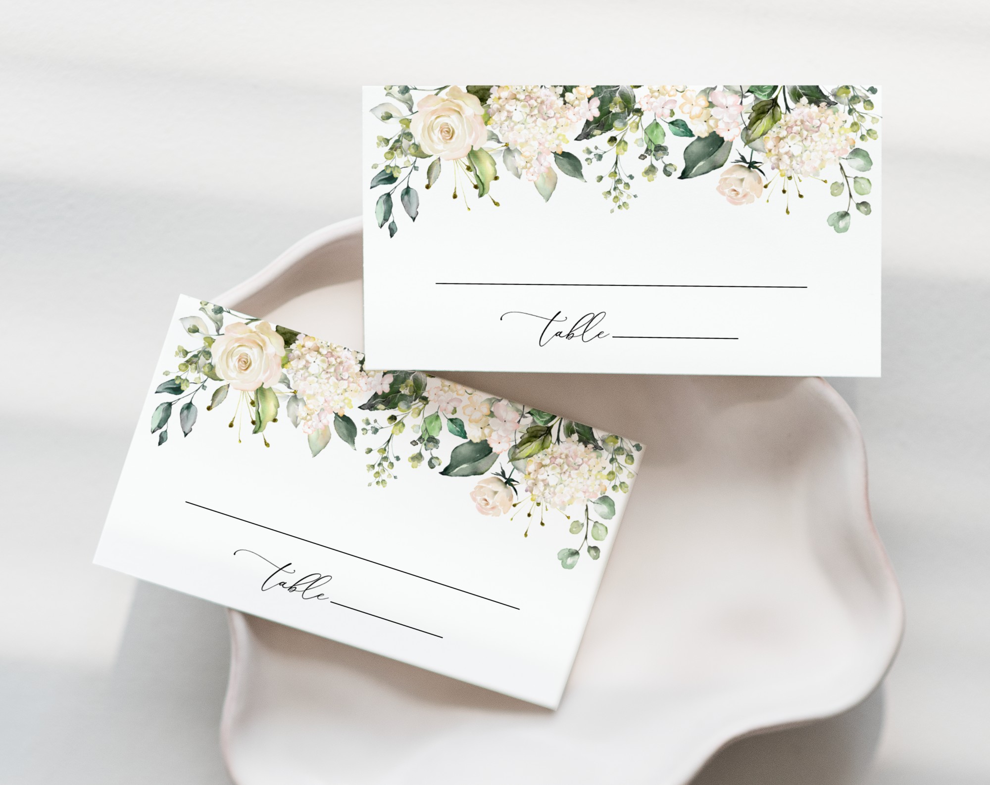 Cream White Flowers Place Card, Wedding Stationery, Printable File, Edit Yourself, SH133