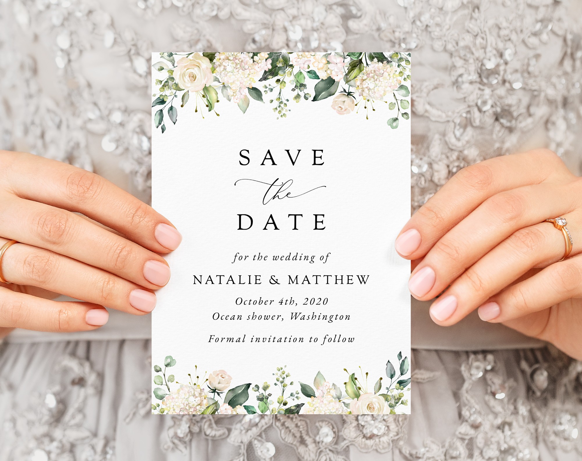 Cream White Flowers Save the Date, Wedding Stationery, Printable File, Edit Yourself, SH133