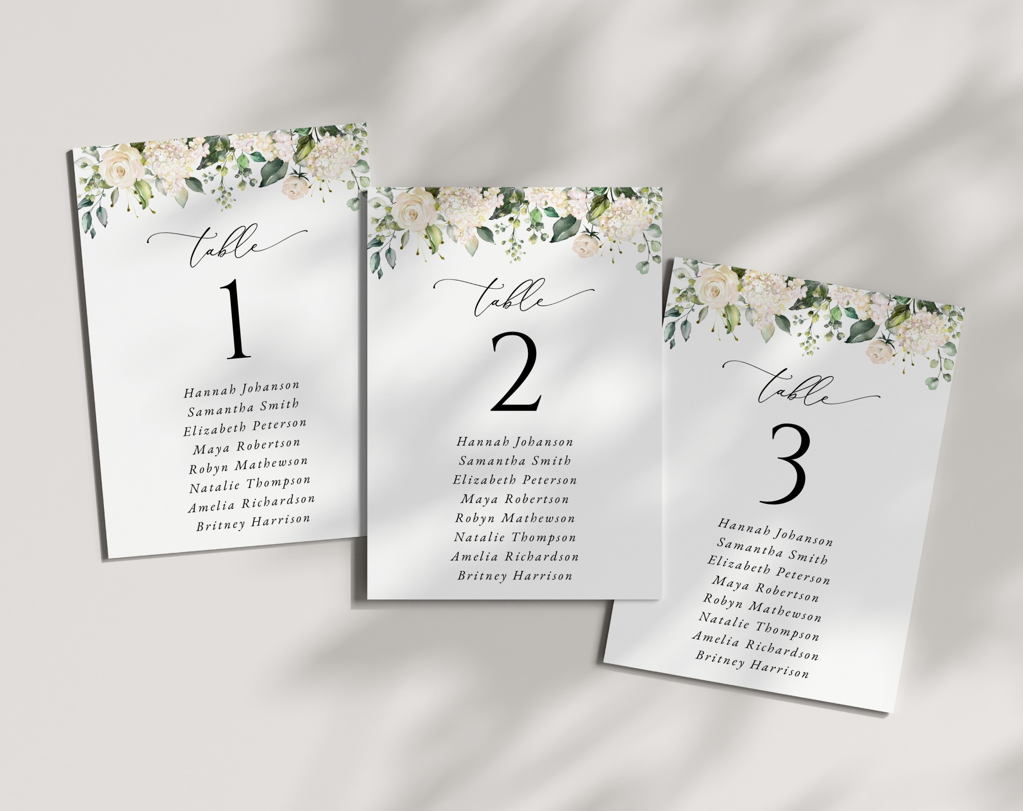 Cream White Flowers Seating Cards, Wedding Stationery, Printable File, Edit Yourself, SH133