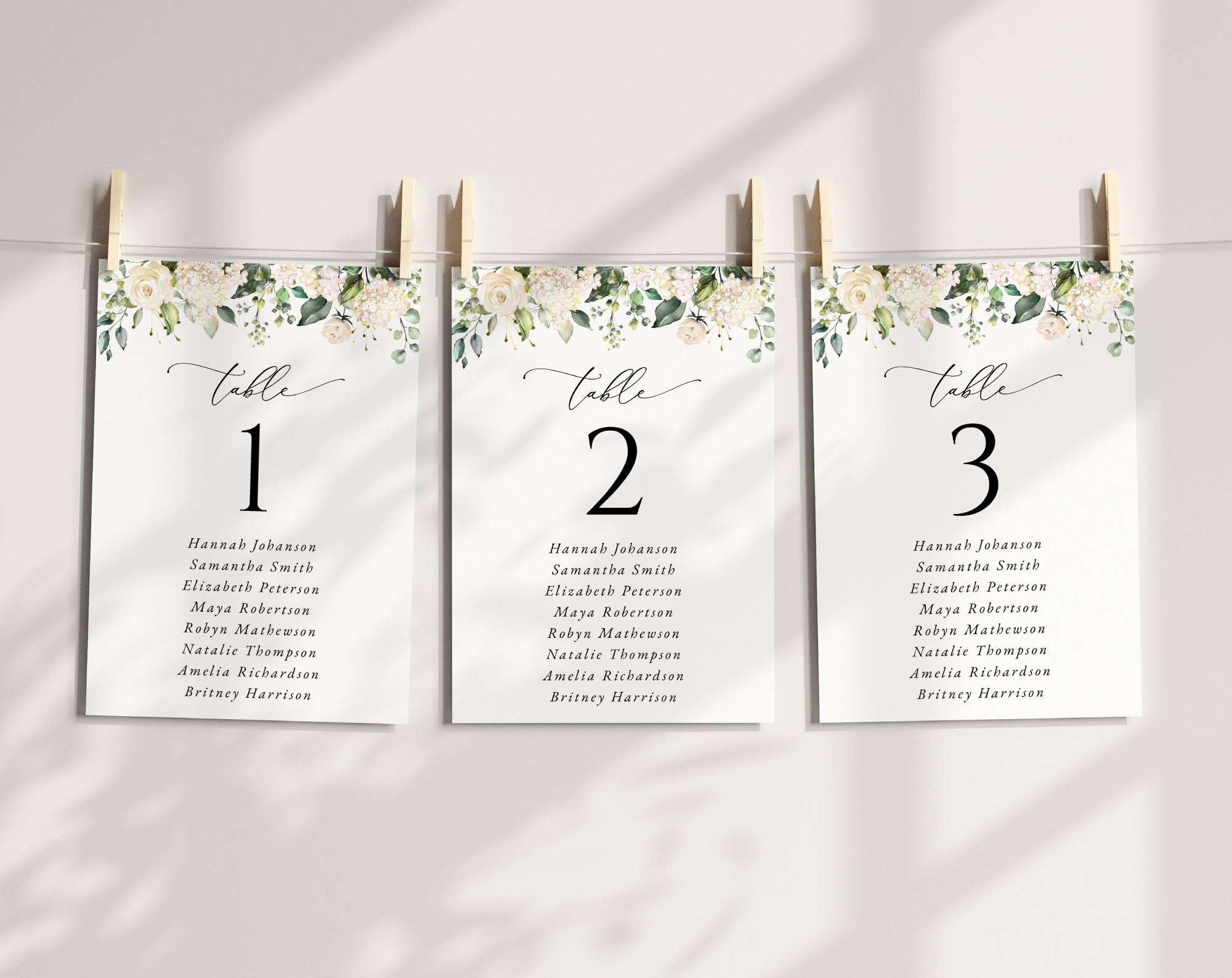 Cream White Flowers Seating Cards, Wedding Stationery, Printable File, Edit Yourself, SH133