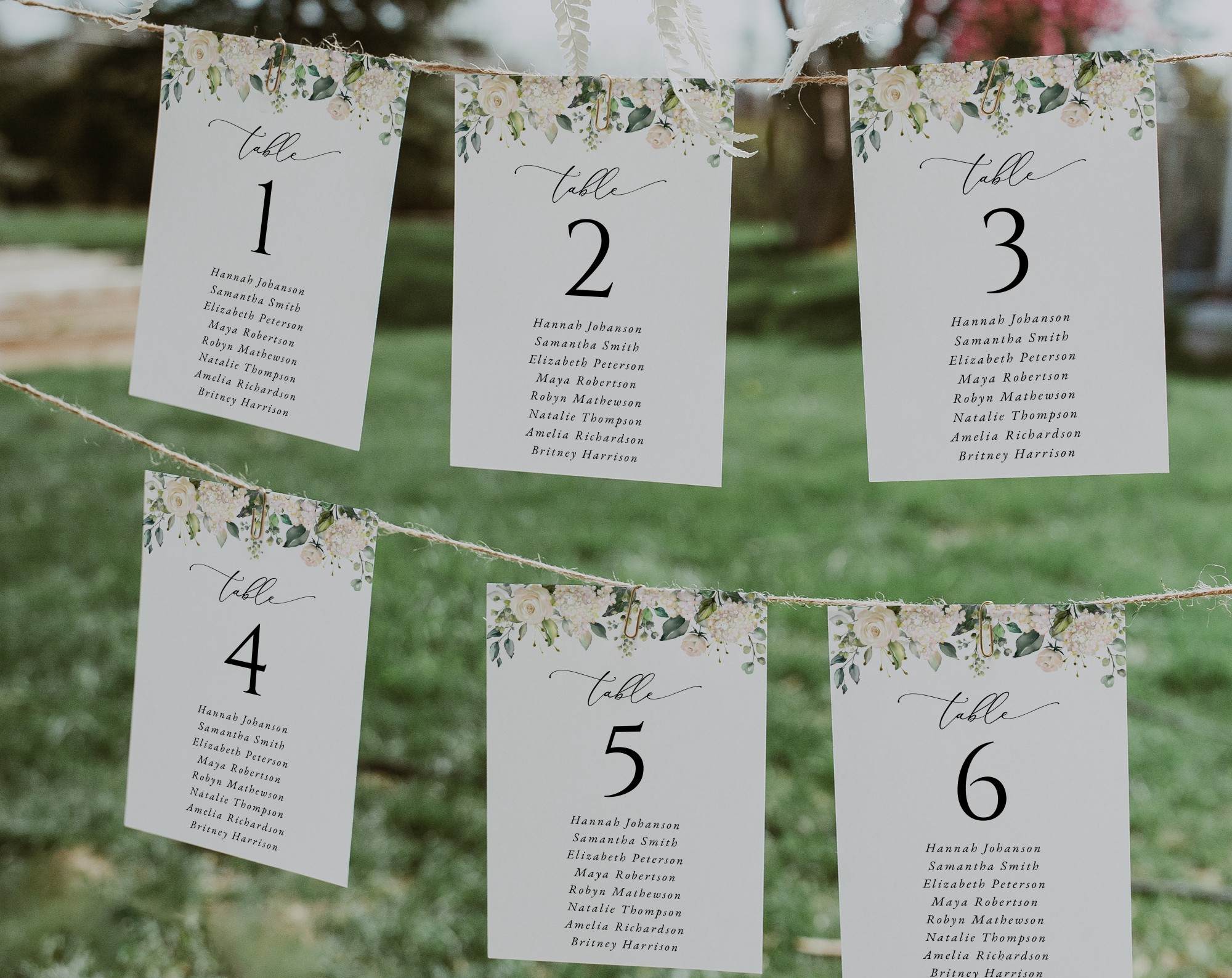 Cream White Flowers Seating Cards, Wedding Stationery, Printable File, Edit Yourself, SH133
