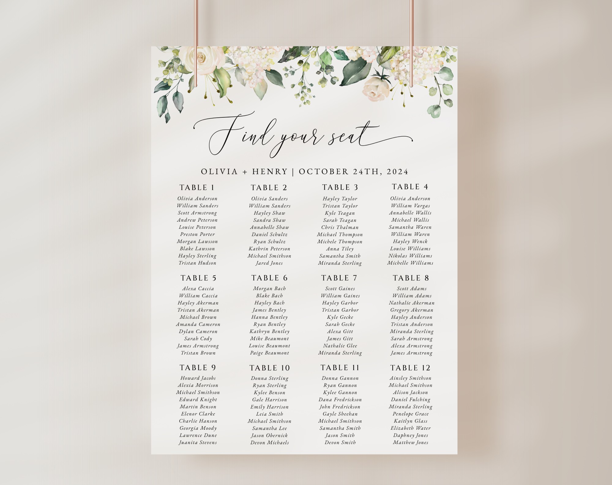 Cream White Flowers Seating Chart, Wedding Sign, Printable File, Edit Yourself, SH133 Cream White Flowers Seating Chart, Wedding Sign, Printable File, Edit Yourself, SH133