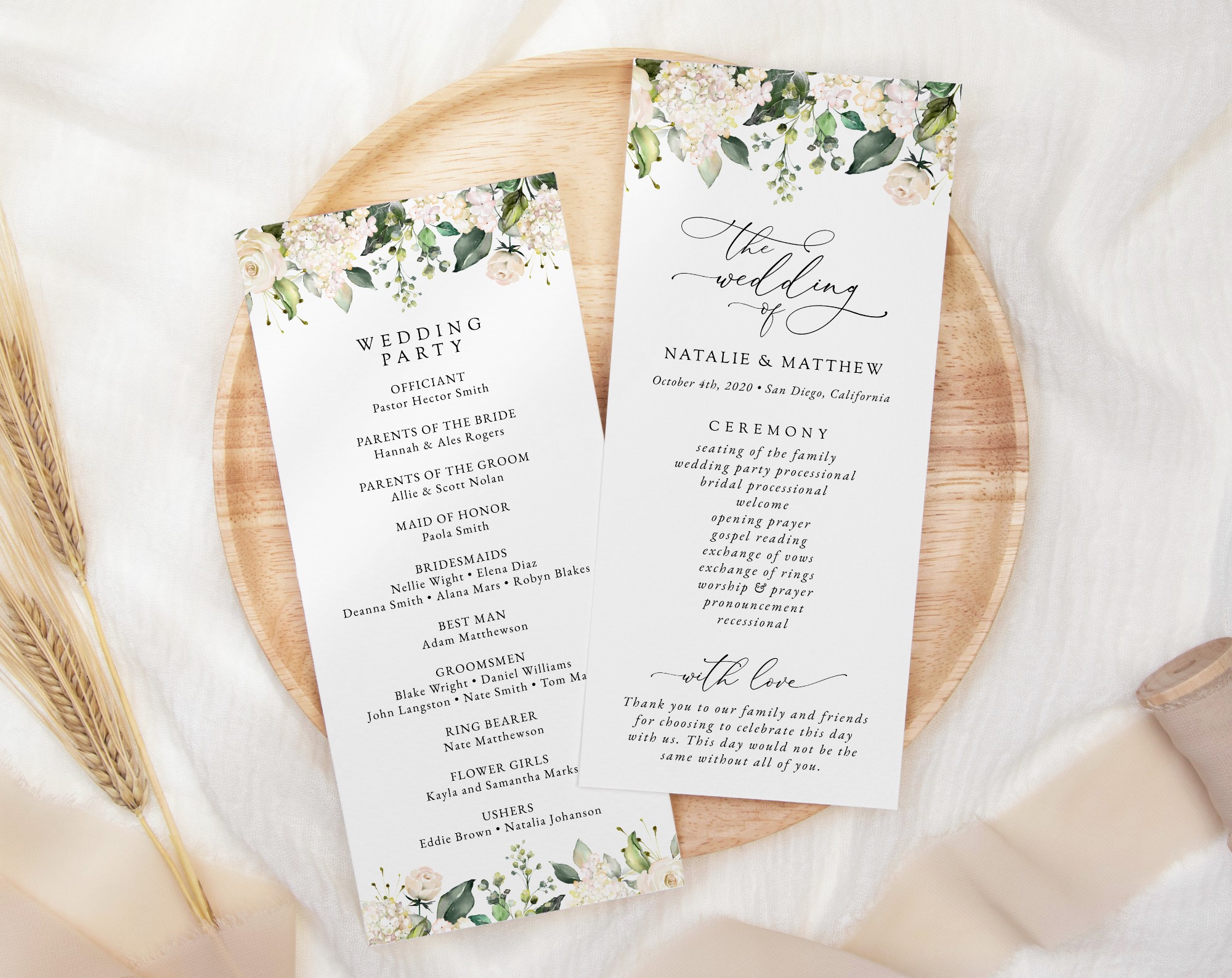 Cream White Flowers Wedding Program, Wedding Stationery, Printable File, Edit Yourself, SH133