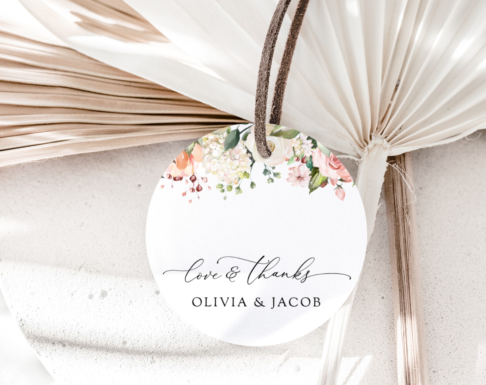 Pink, Orange and White Flowers Favor Tags, Wedding Gift Tags, Printable File, Edit Yourself, SH134