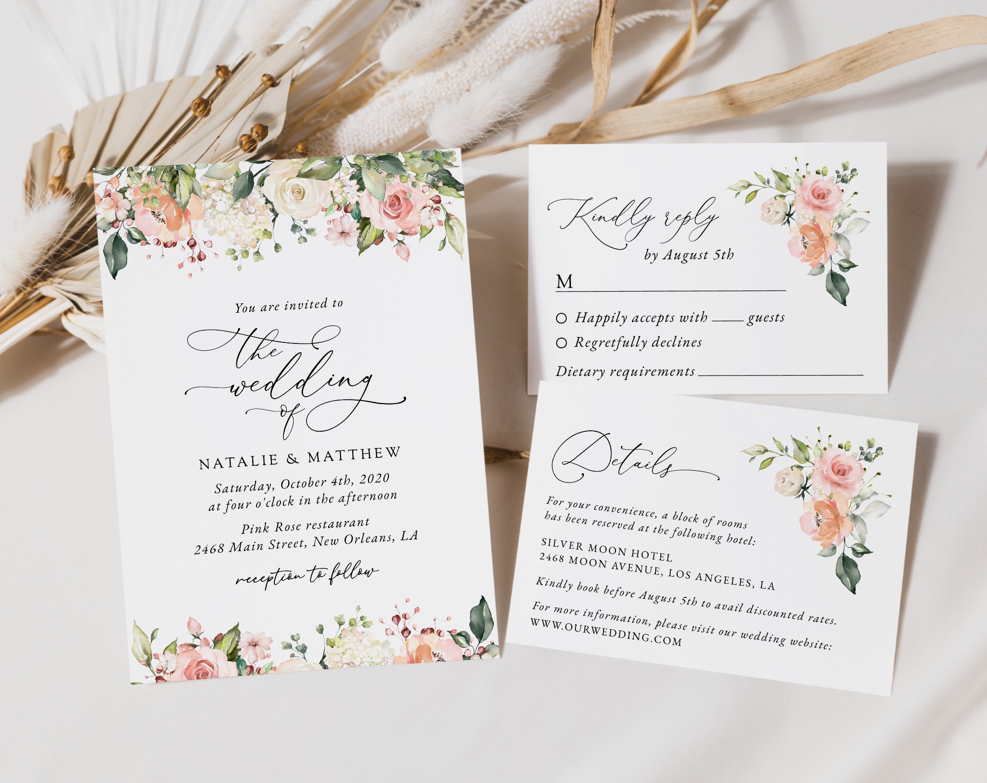 Pink, Orange and White Flowers Wedding Invitation Suite, Wedding Stationery, Printable File, Edit Yourself, SH134 Pink, Orange and White Flowers Wedding Invitation Suite, Wedding Stationery, Printable File, Edit Yourself, SH134