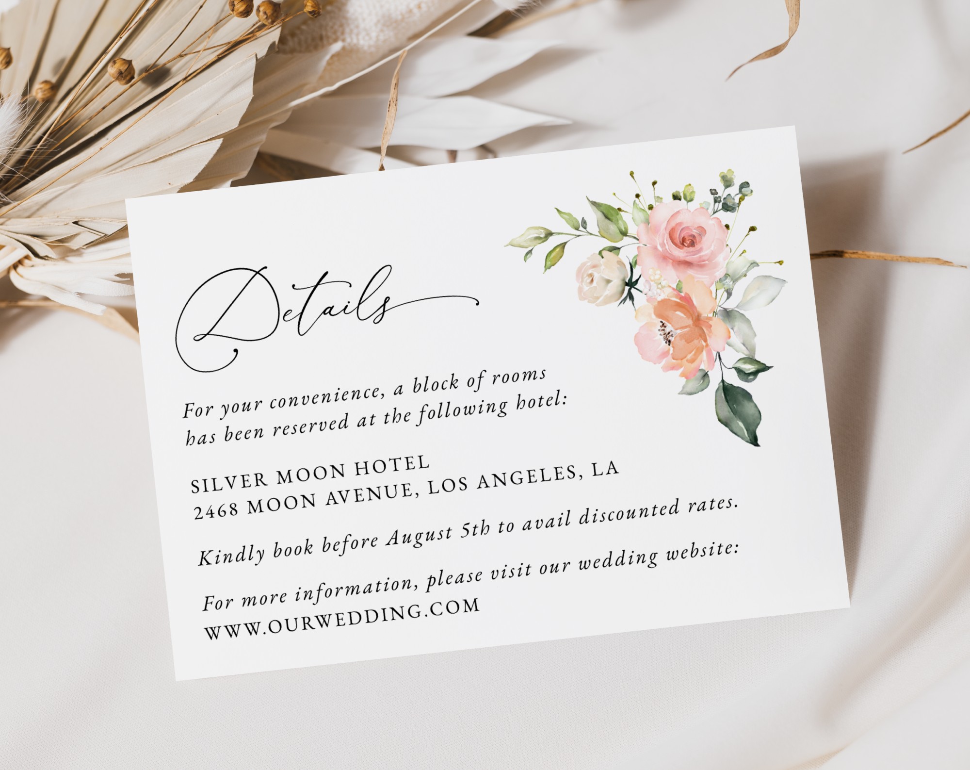 Pink, Orange and White Flowers Wedding Invitation Suite, Wedding Stationery, Printable File, Edit Yourself, SH134