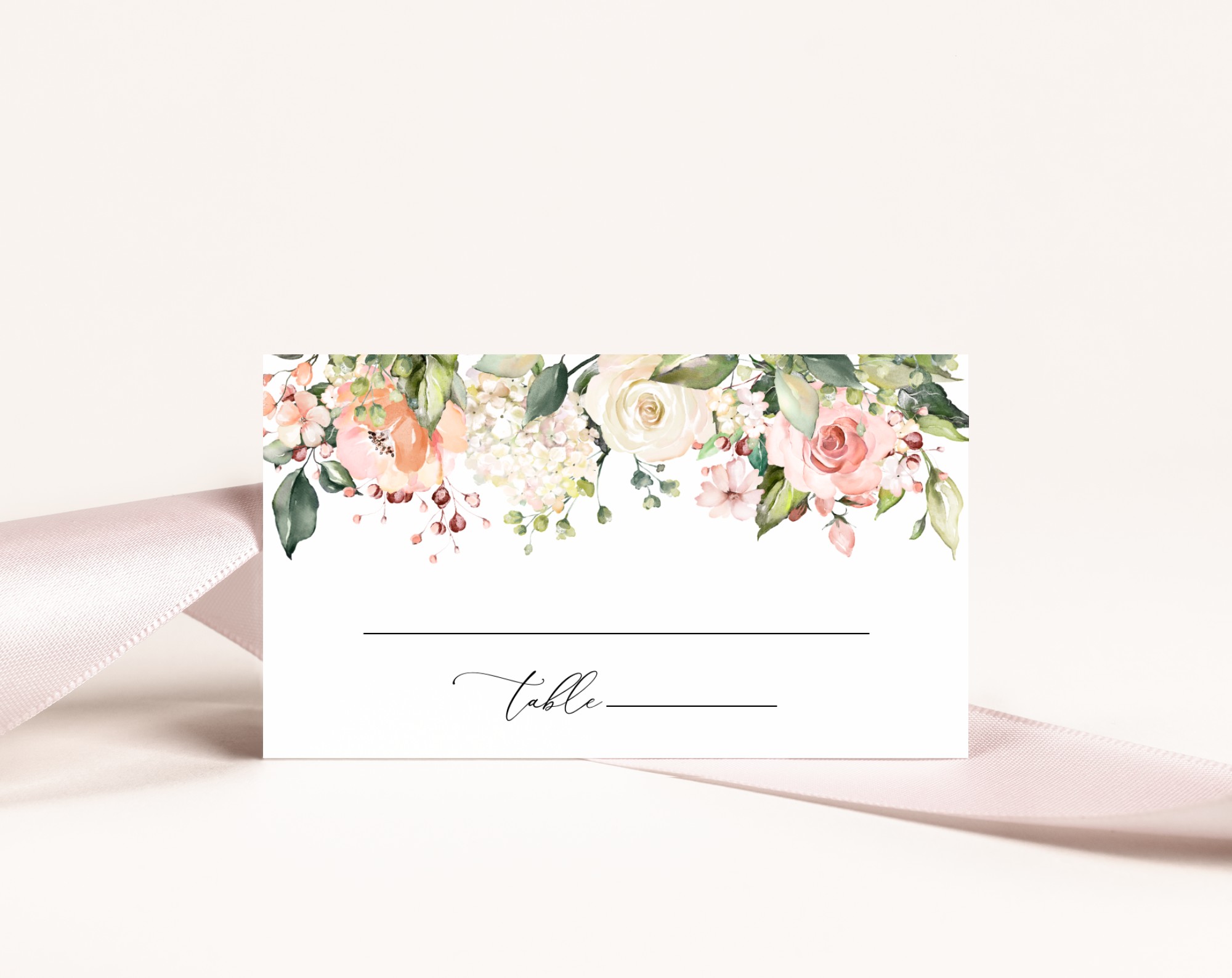 Pink, Orange and White Flowers Place Card, Wedding Stationery, Printable File, Edit Yourself, SH134