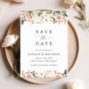 Pink, Orange and White Flowers Save the Date, Wedding Stationery, Printable File, Edit Yourself, SH134