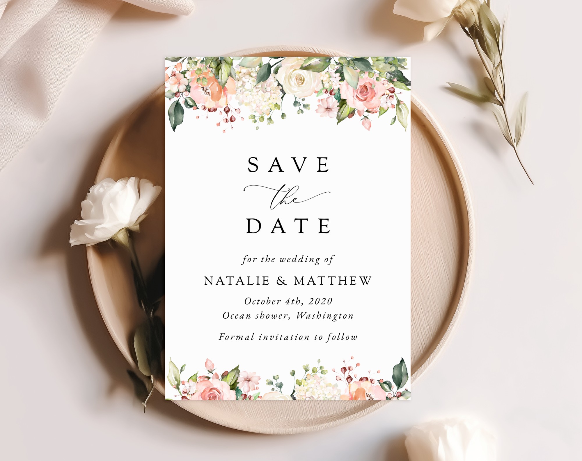 Pink, Orange and White Flowers Save the Date, Wedding Stationery, Printable File, Edit Yourself, SH134