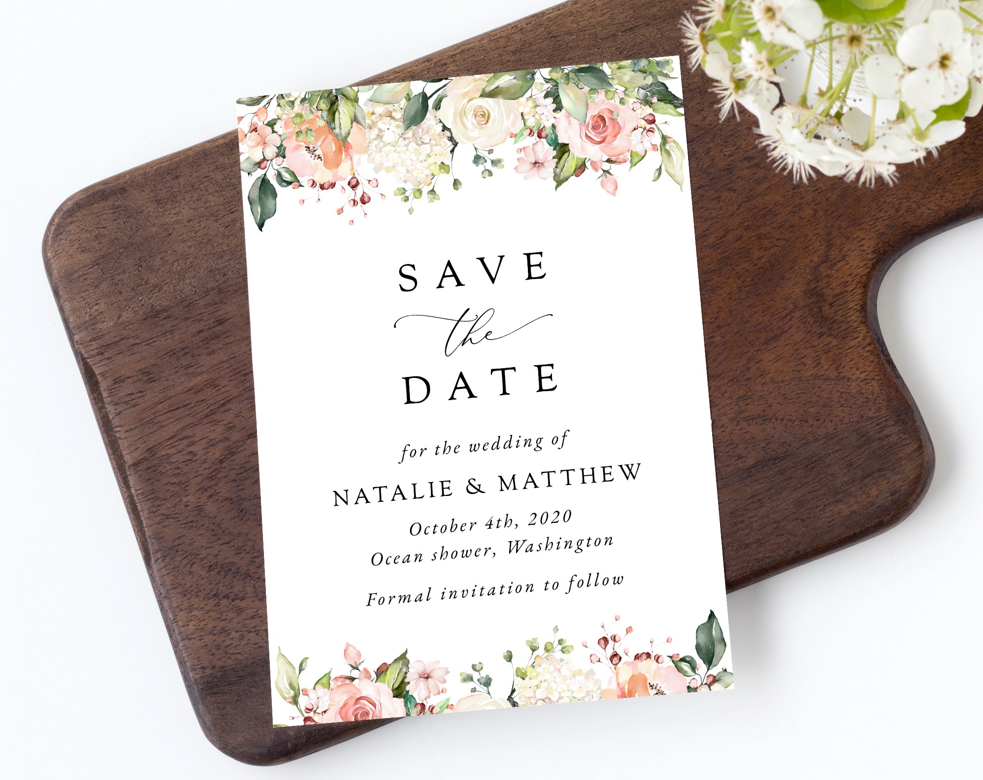 Pink, Orange and White Flowers Save the Date, Wedding Stationery, Printable File, Edit Yourself, SH134