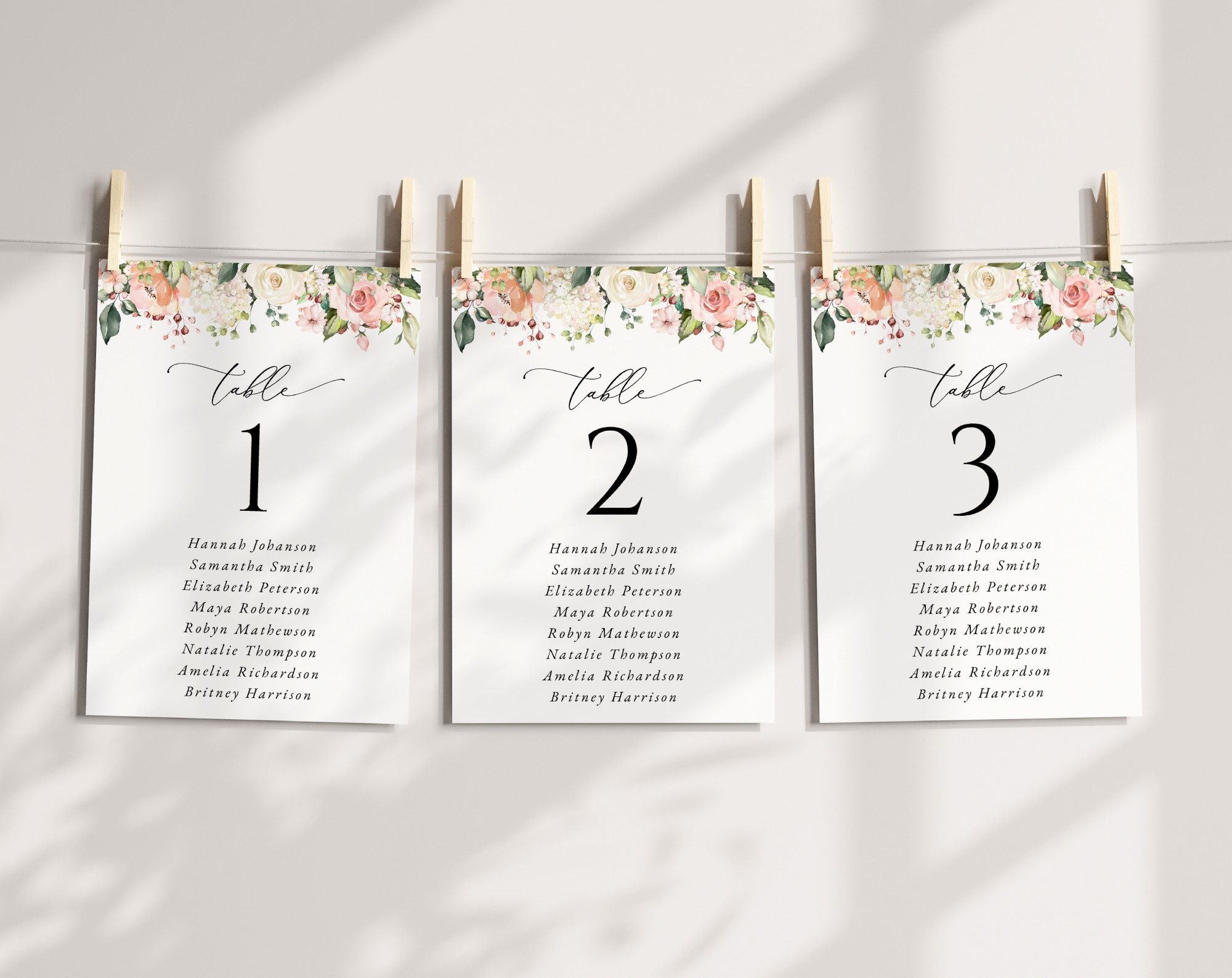 Pink, Orange and White Flowers Seating Cards, Wedding Stationery, Printable File, Edit Yourself, SH134