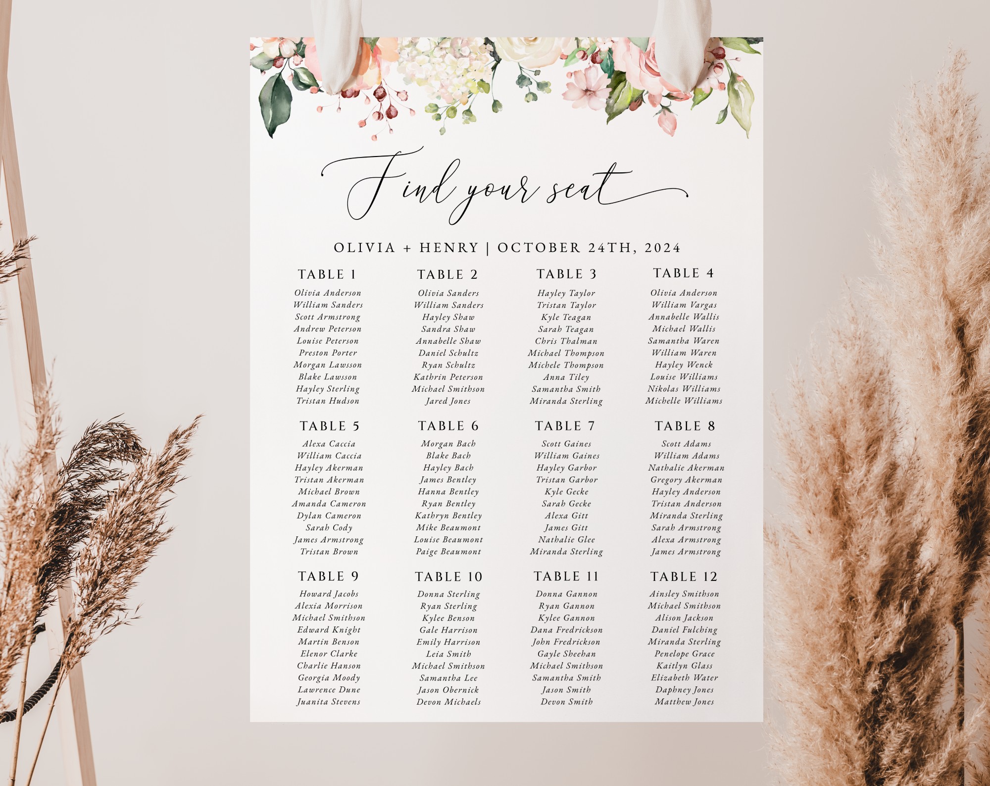 Pink, Orange and White Flowers Seating Chart, Wedding Sign, Printable File, Edit Yourself, SH134 Pink, Orange and White Flowers Seating Chart, Wedding Sign, Printable File, Edit Yourself, SH134