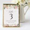 Pink, Orange and White Flowers Table Number Sign, Wedding Sign, Printable File, Edit Yourself, SH134