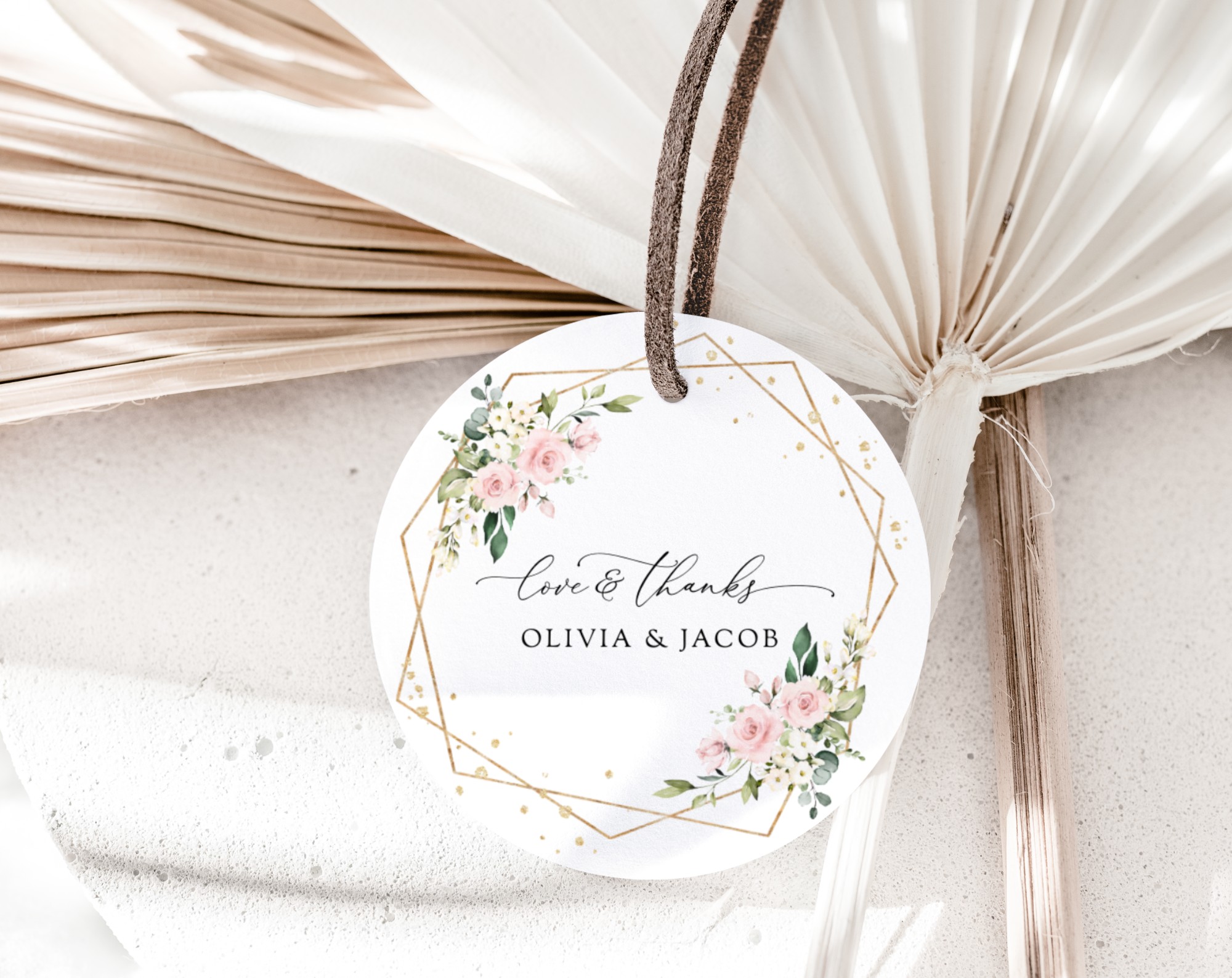 Pink Flowers and Gold Confetti Favor Tags, Wedding Gift Tags, Printable File, Edit Yourself, SH135