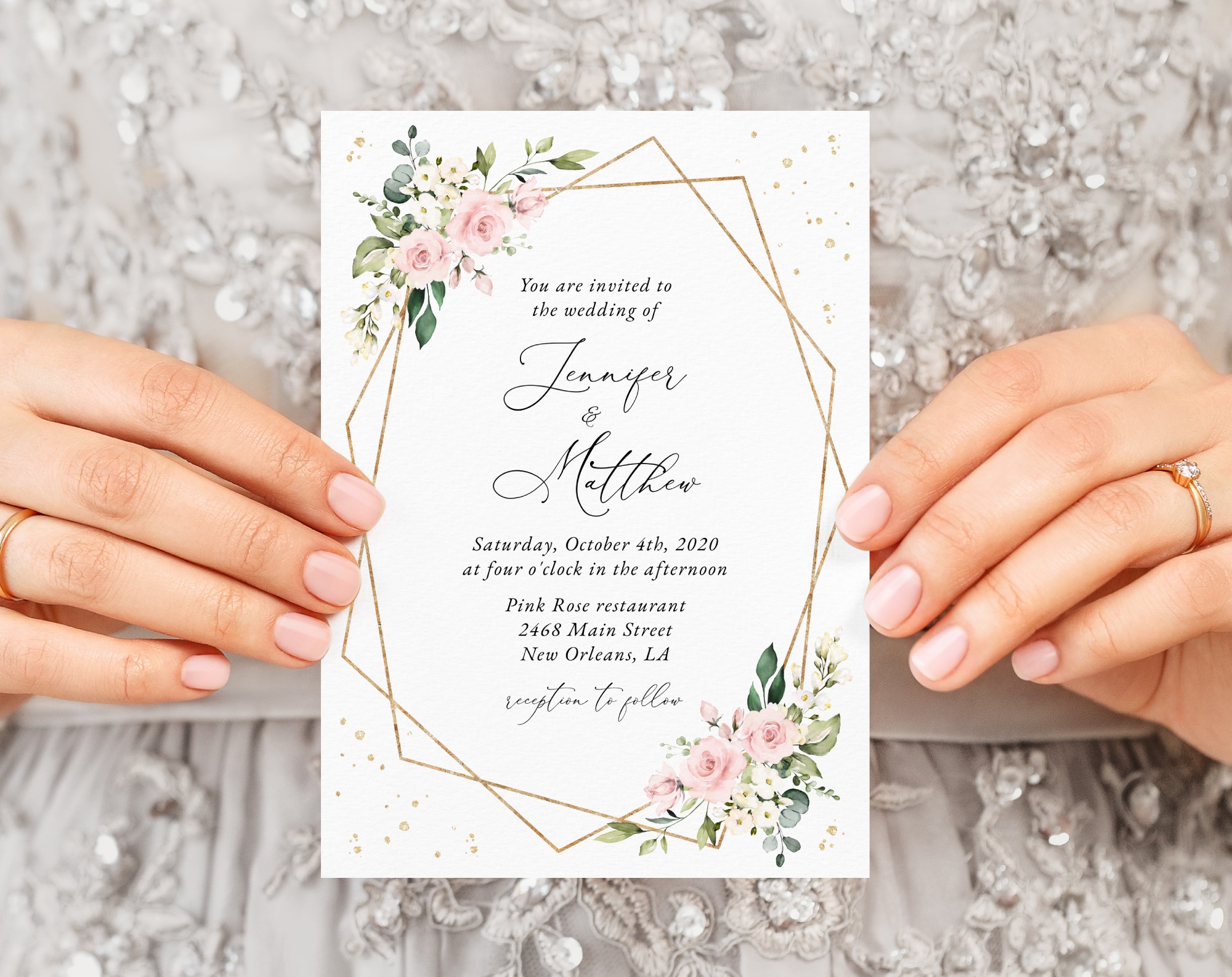 Pink Flowers and Gold Confetti Wedding Invitation, Wedding Stationery, Printable File, Edit Yourself, SH135 Pink Flowers and Gold Confetti Wedding Invitation, Wedding Stationery, Printable File, Edit Yourself, SH135