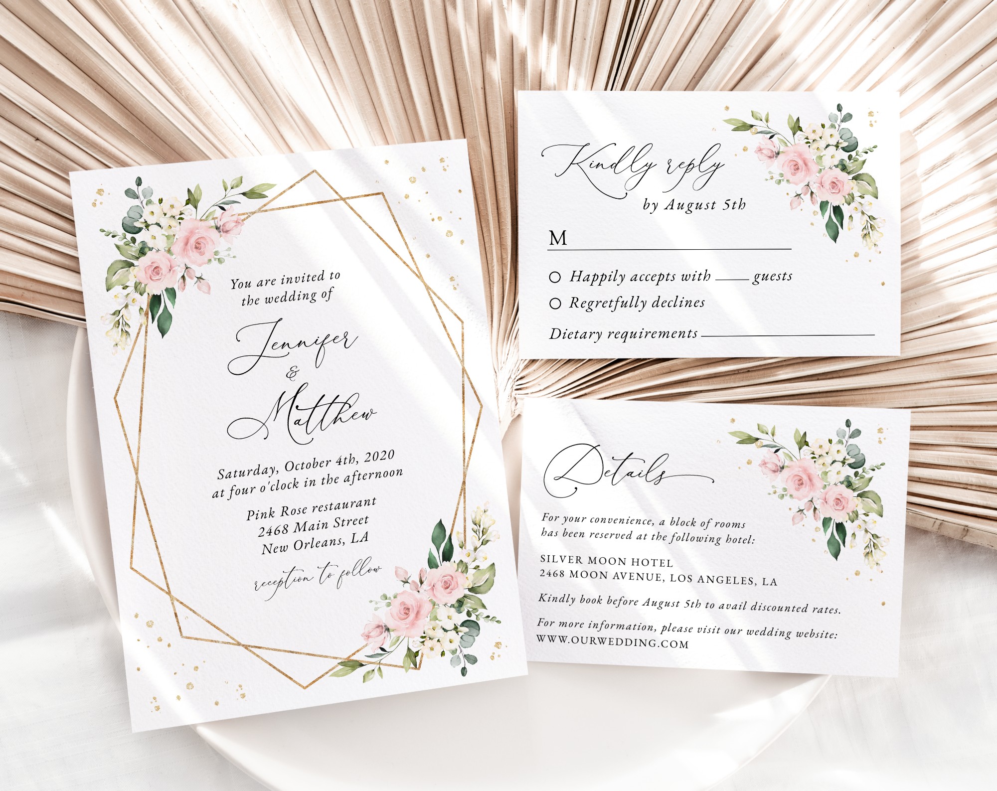 Pink Flowers and Gold Confetti Wedding Invitation Suite, Wedding Stationery, Printable File, Edit Yourself, SH135 Pink Flowers and Gold Confetti Wedding Invitation Suite, Wedding Stationery, Printable File, Edit Yourself, SH135