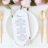 Pink Flowers and Gold Confetti Wedding Menu, Wedding Stationery, Printable File, Edit Yourself, SH135