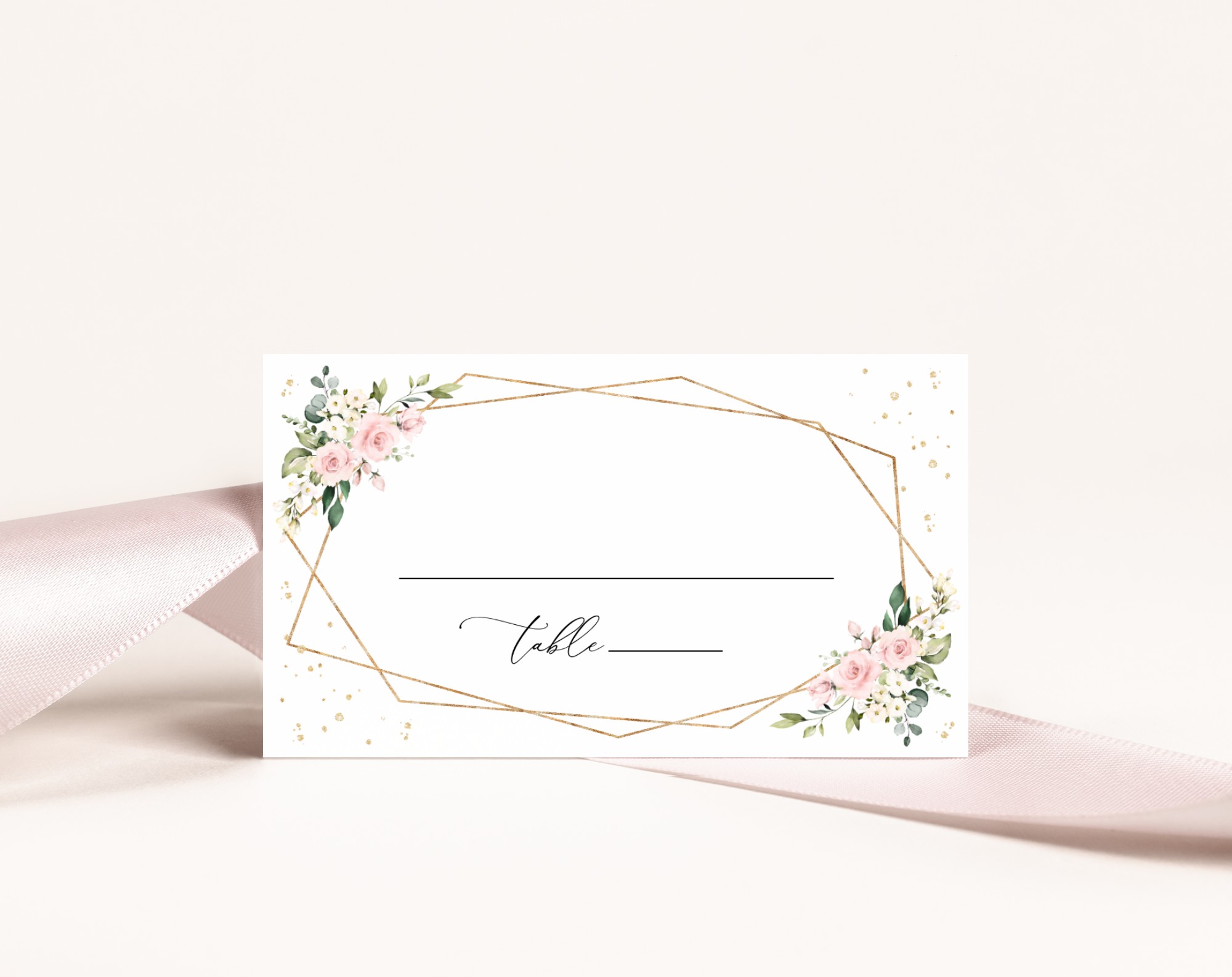 Pink Flowers and Gold Confetti Place Card, Wedding Stationery, Printable File, Edit Yourself, SH135 Pink Flowers and Gold Confetti Place Card, Wedding Stationery, Printable File, Edit Yourself, SH135