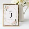 Pink Flowers and Gold Confetti Table Number Sign, Wedding Sign, Printable File, Edit Yourself, SH135