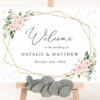 Pink Flowers and Gold Confetti Welcome Sign, Wedding Sign, Printable File, Edit Yourself, SH135