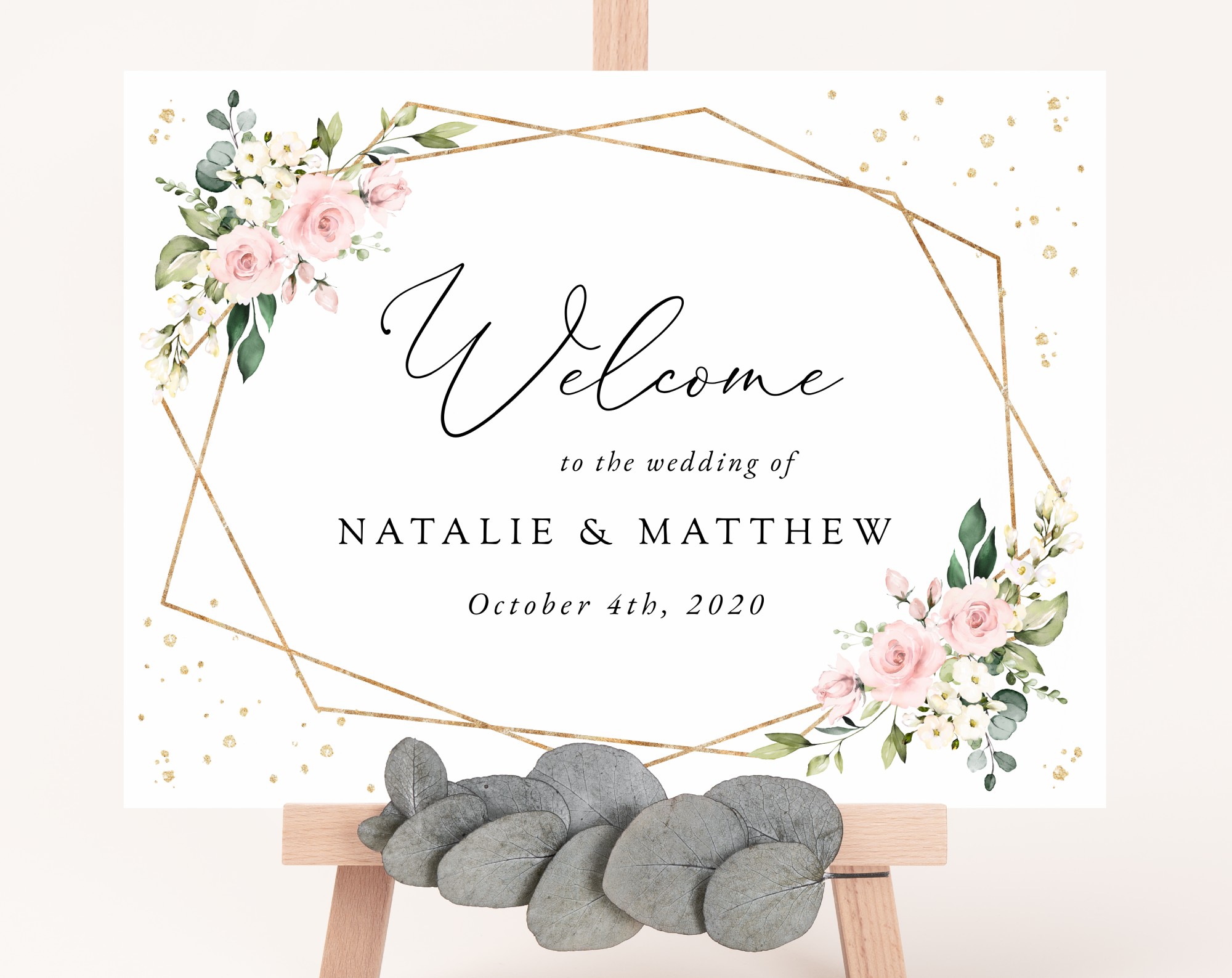 Pink Flowers and Gold Confetti Welcome Sign, Wedding Sign, Printable File, Edit Yourself, SH135 Pink Flowers and Gold Confetti Welcome Sign, Wedding Sign, Printable File, Edit Yourself, SH135