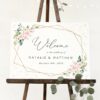 Pink Flowers and Gold Confetti Welcome Sign, Wedding Sign, Printable File, Edit Yourself, SH135