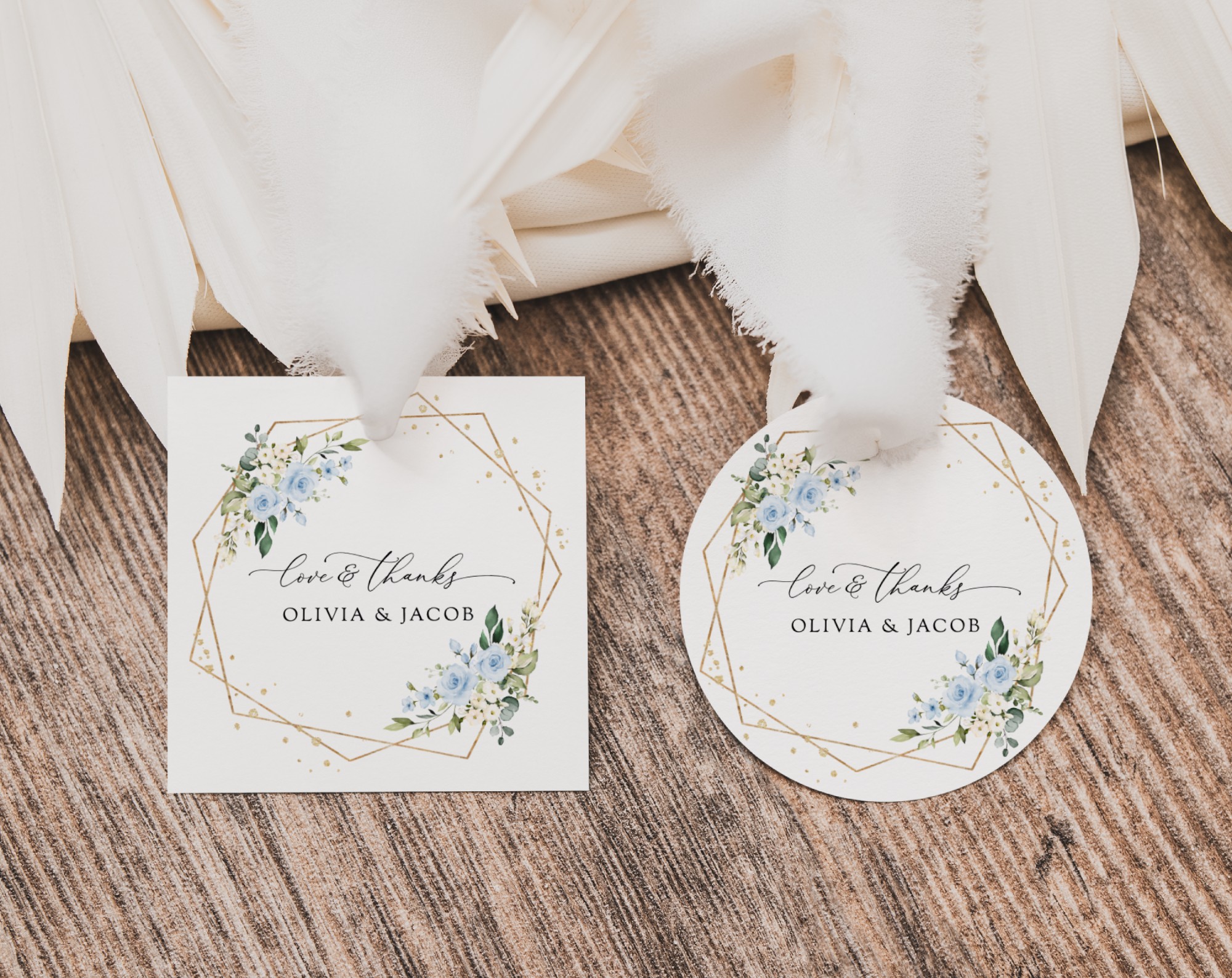 Blue Flowers and Gold Confetti Favor Tags, Wedding Gift Tags, Printable File, Edit Yourself, SH136