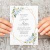 Blue Flowers and Gold Confetti Wedding Invitation, Wedding Stationery, Printable File, Edit Yourself, SH136