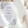 Blue Flowers and Gold Confetti Wedding Invitation, Wedding Stationery, Printable File, Edit Yourself, SH136