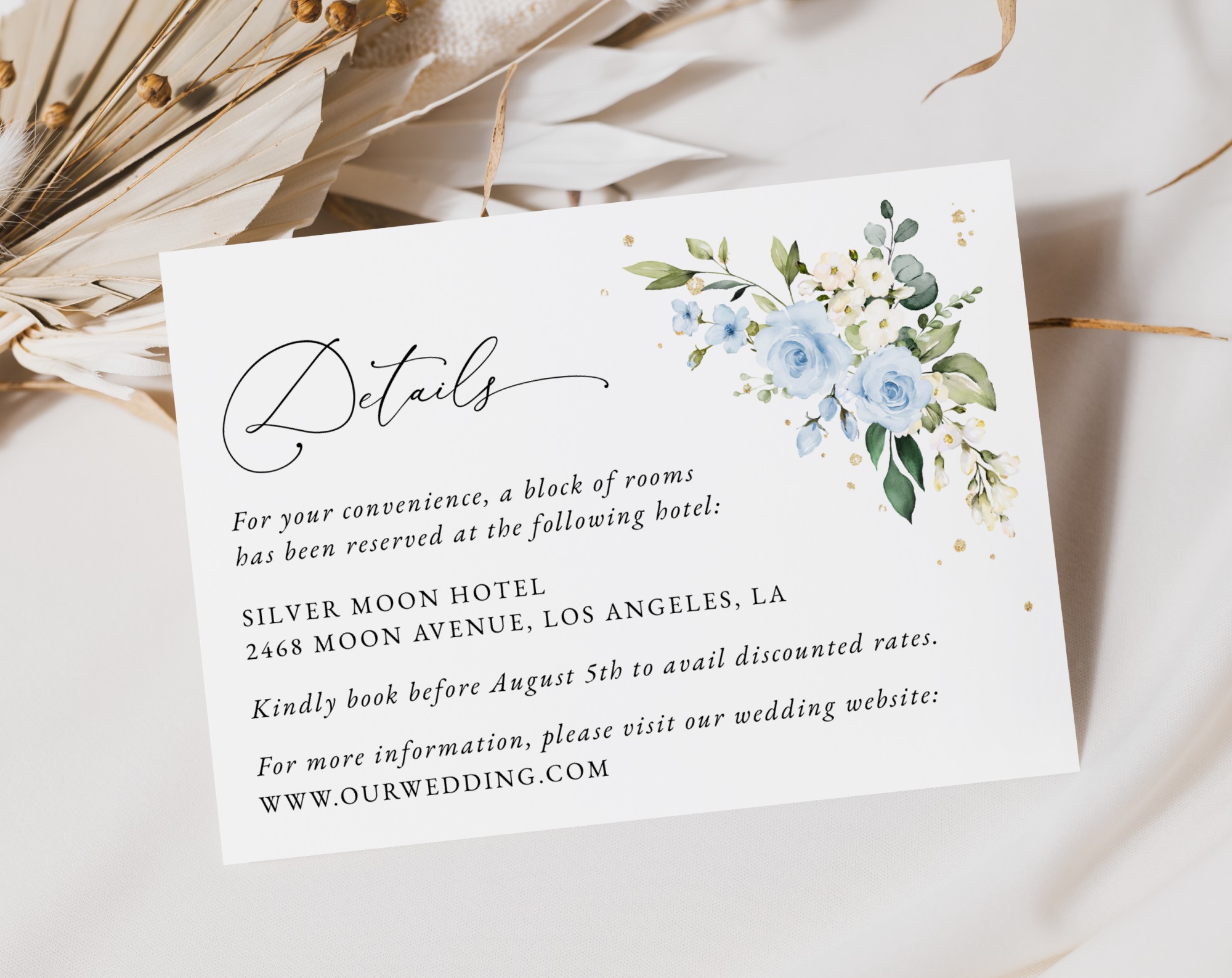 Blue Flowers and Gold Confetti Wedding Invitation Suite, Wedding Stationery, Printable File, Edit Yourself, SH136