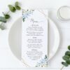 Blue Flowers and Gold Confetti Wedding Menu, Wedding Stationery, Printable File, Edit Yourself, SH136