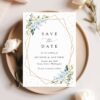 Blue Flowers and Gold Confetti Save the Date, Wedding Stationery, Printable File, Edit Yourself, SH136 Blue Flowers and Gold Confetti Save the Date, Wedding Stationery, Printable File, Edit Yourself, SH136