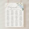 Blue Flowers and Gold Confetti Seating Chart, Wedding Sign, Printable File, Edit Yourself, SH136