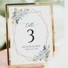 Blue Flowers and Gold Confetti Table Number Sign, Wedding Sign, Printable File, Edit Yourself, SH136