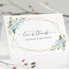 Blue Flowers and Gold Confetti Thank You Card, Wedding Stationery, Printable File, Edit Yourself, SH136