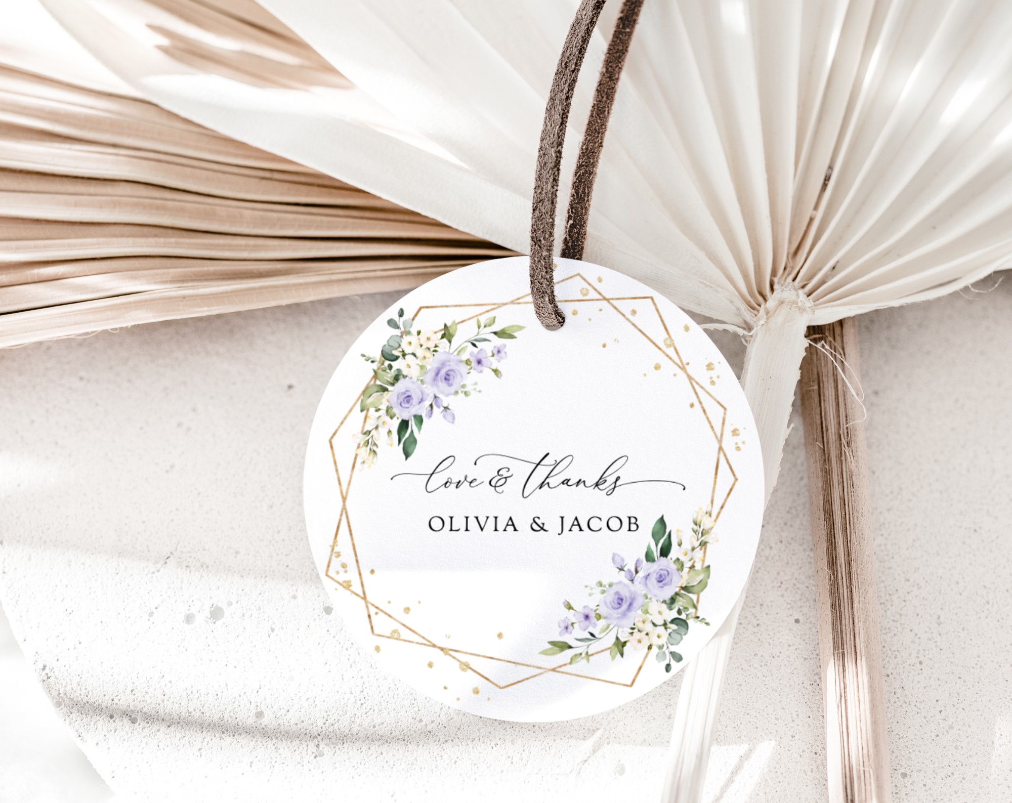 Purple Flowers and Gold Confetti Favor Tags, Wedding Gift Tags, Printable File, Edit Yourself, SH137