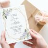 Purple Flowers and Gold Confetti Wedding Invitation, Wedding Stationery, Printable File, Edit Yourself, SH137