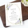 Purple Flowers and Gold Confetti Save the Date, Wedding Stationery, Printable File, Edit Yourself, SH137