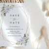 Purple Flowers and Gold Confetti Save the Date, Wedding Stationery, Printable File, Edit Yourself, SH137