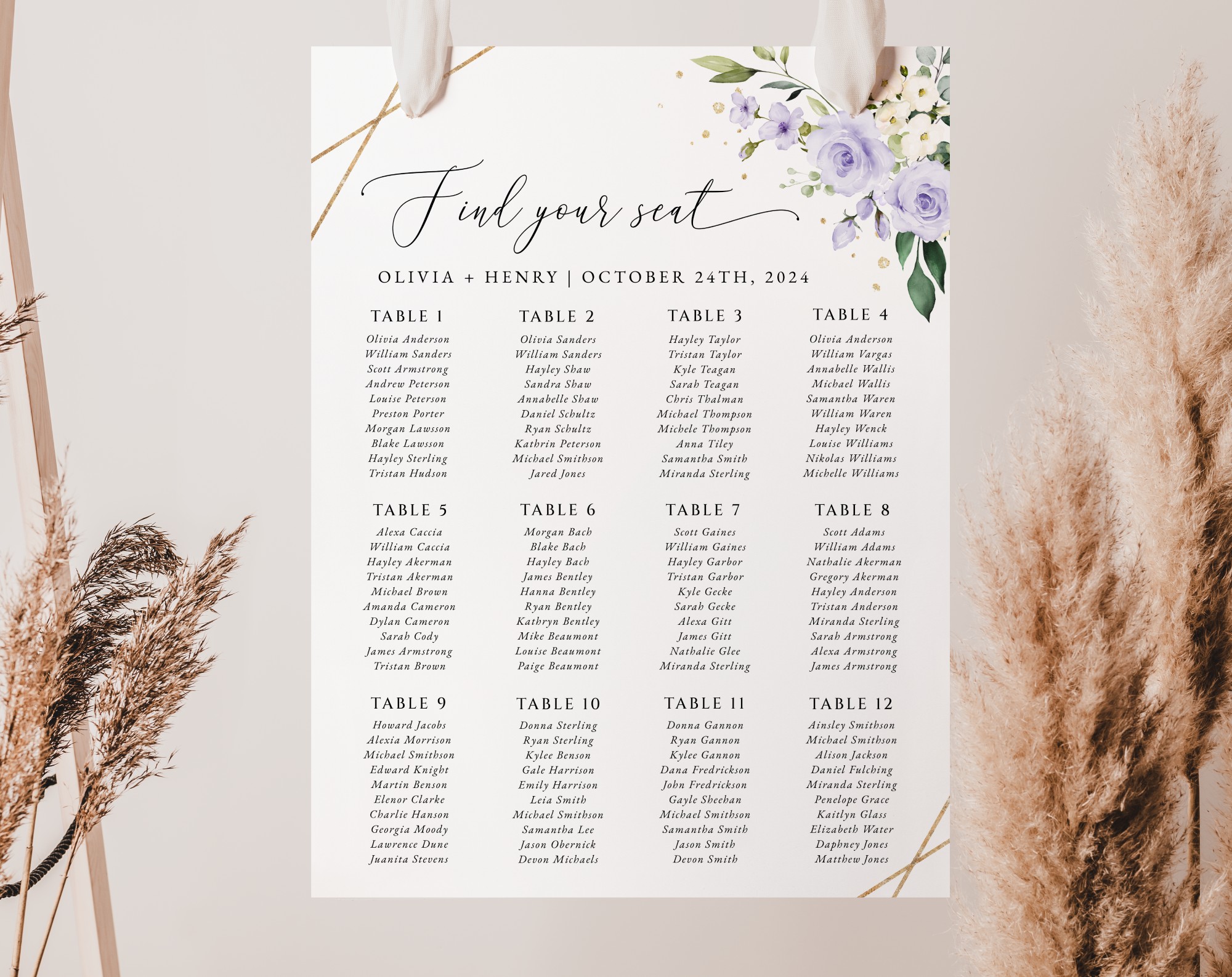 Purple Flowers and Gold Confetti Seating Chart, Wedding Sign, Printable File, Edit Yourself, SH137 Purple Flowers and Gold Confetti Seating Chart, Wedding Sign, Printable File, Edit Yourself, SH137