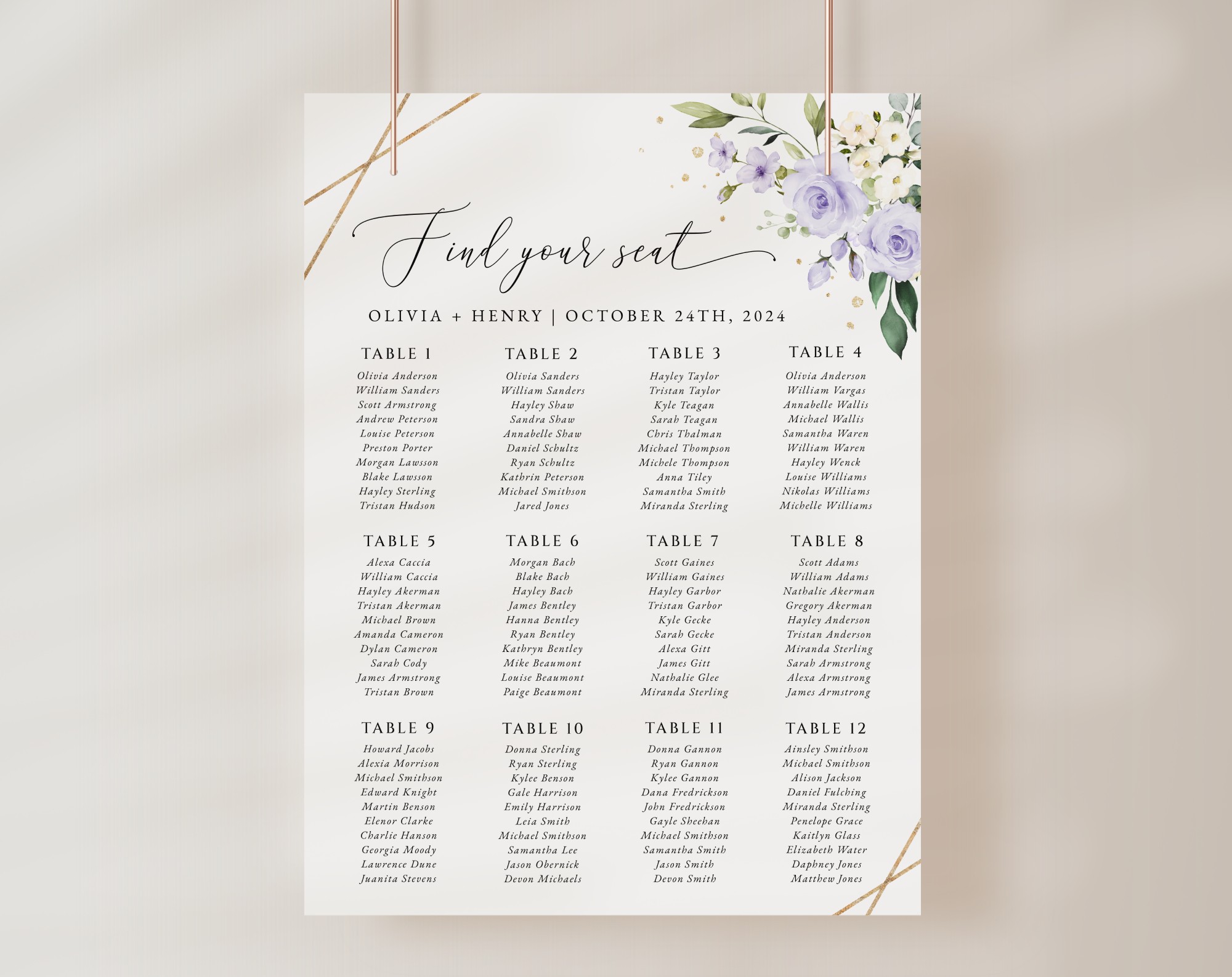 Purple Flowers and Gold Confetti Seating Chart, Wedding Sign, Printable File, Edit Yourself, SH137 Purple Flowers and Gold Confetti Seating Chart, Wedding Sign, Printable File, Edit Yourself, SH137