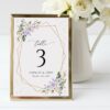 Purple Flowers and Gold Confetti Table Number Sign, Wedding Sign, Printable File, Edit Yourself, SH137
