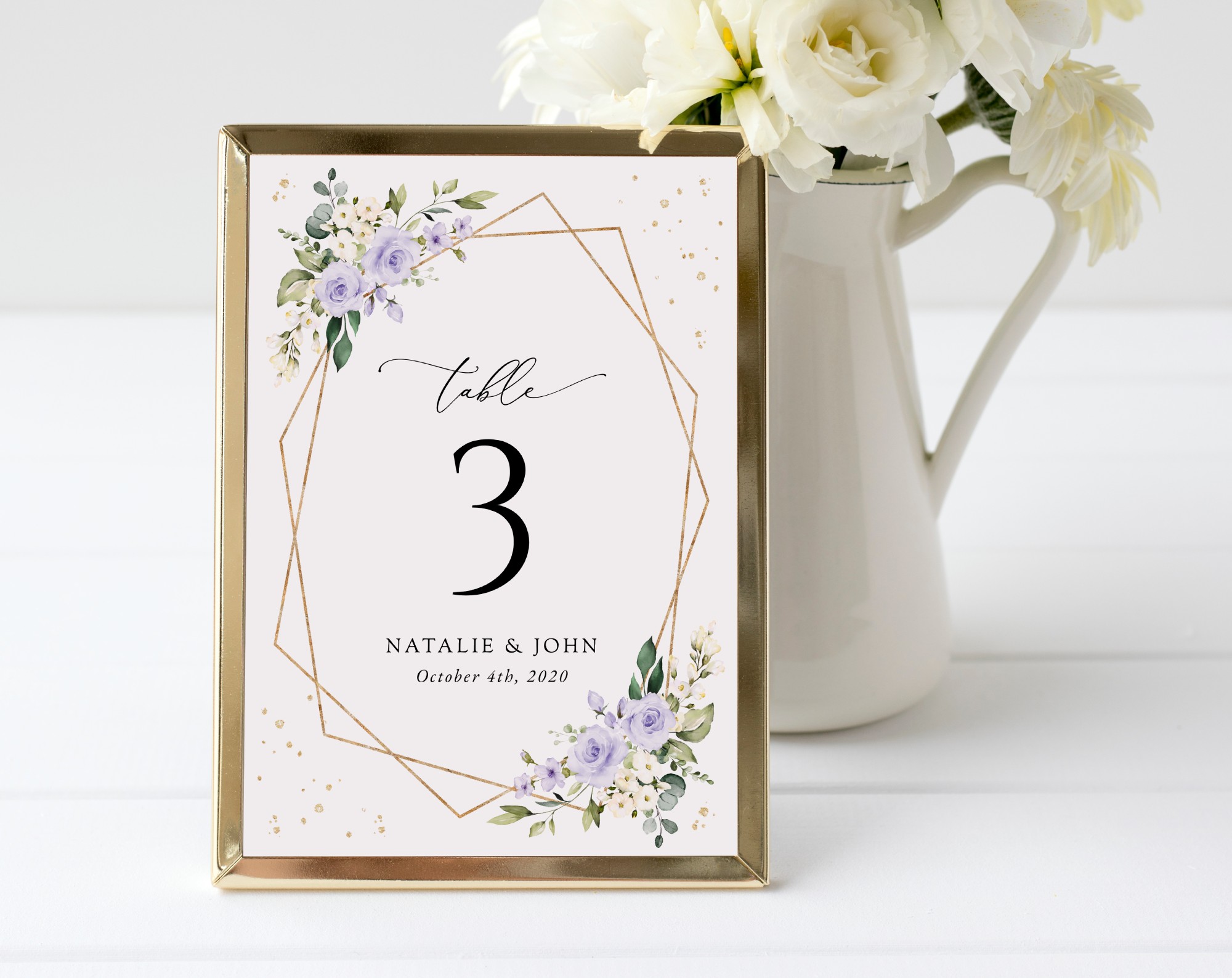 Purple Flowers and Gold Confetti Table Number Sign, Wedding Sign, Printable File, Edit Yourself, SH137 Purple Flowers and Gold Confetti Table Number Sign, Wedding Sign, Printable File, Edit Yourself, SH137