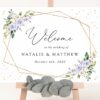 Purple Flowers and Gold Confetti Welcome Sign, Wedding Sign, Printable File, Edit Yourself, SH137