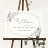 Purple Flowers and Gold Confetti Welcome Sign, Wedding Sign, Printable File, Edit Yourself, SH137