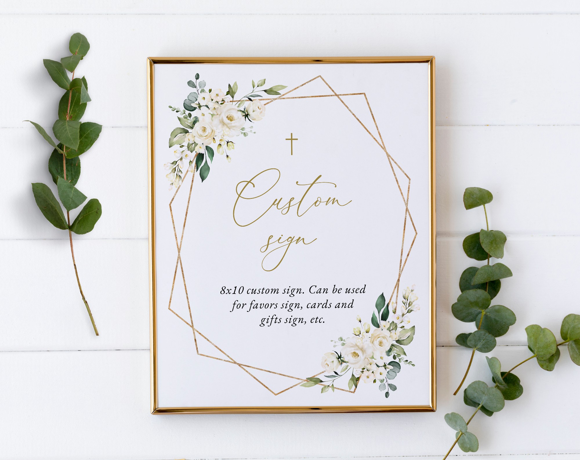 White Flowers Custom Sign, Baptism, First Holy Communion, Printable File, Edit Yourself, SH138 SH139