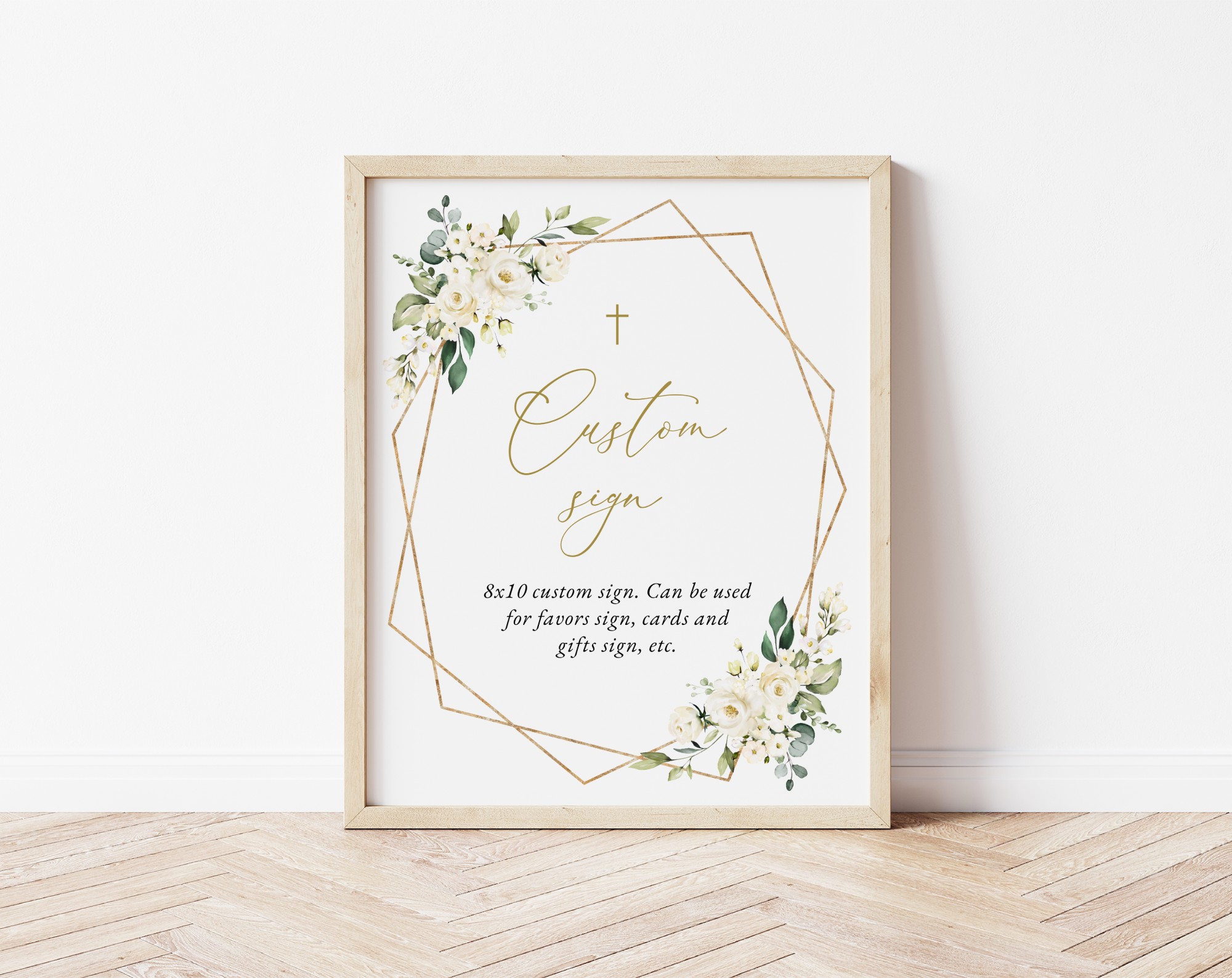 White Flowers Custom Sign, Baptism, First Holy Communion, Printable File, Edit Yourself, SH138 SH139